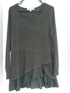 Fever Olive Layered Hem Long-Sleeve Top